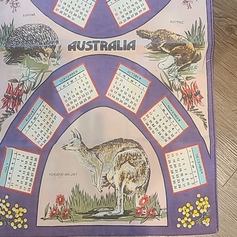 Vintage Australia Calendar Tea Towel - Purple
